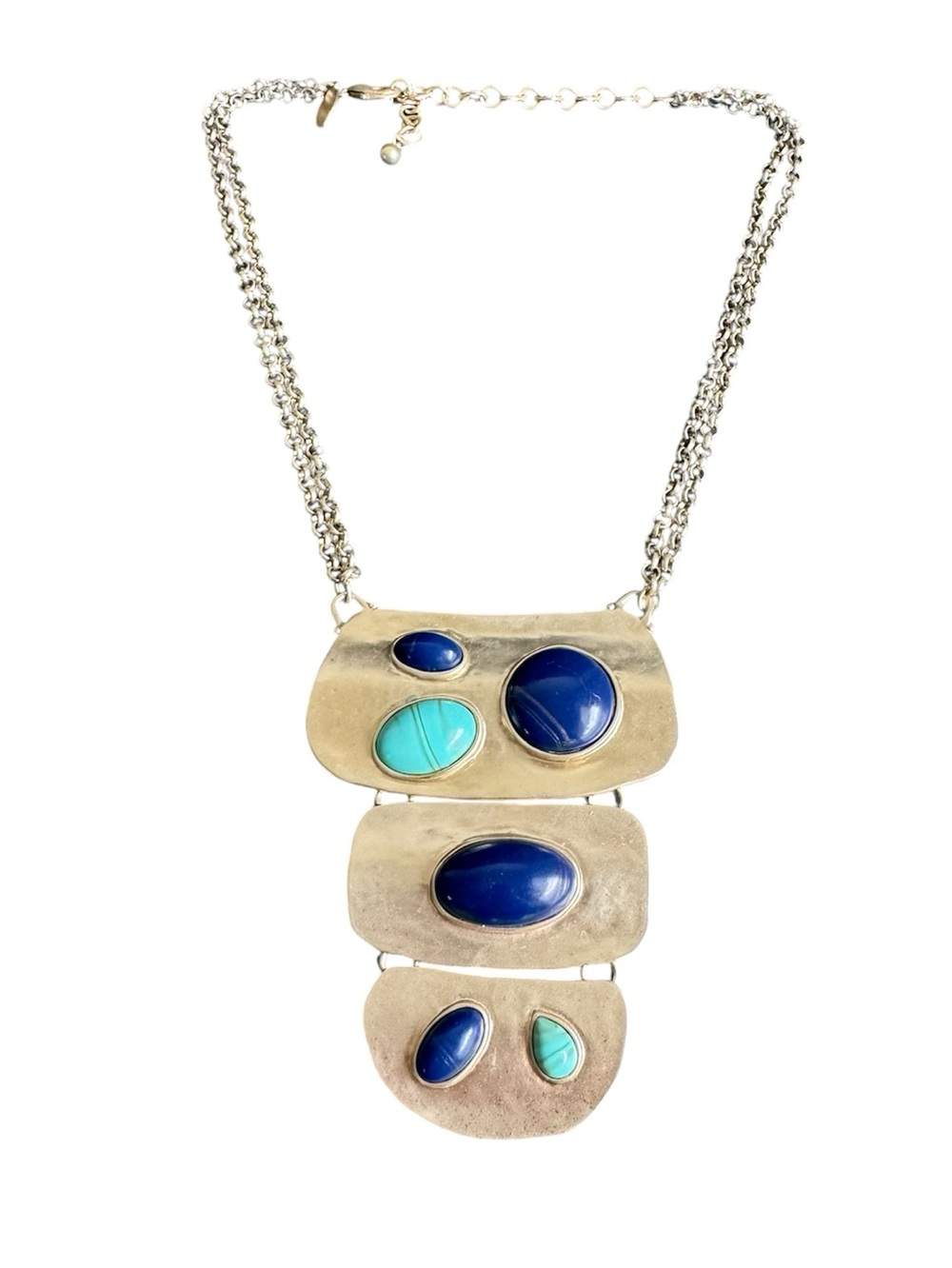 Chicos Brielle Statement Necklace Blue Turquoise Cabochon Champagne Gold‎ Tone